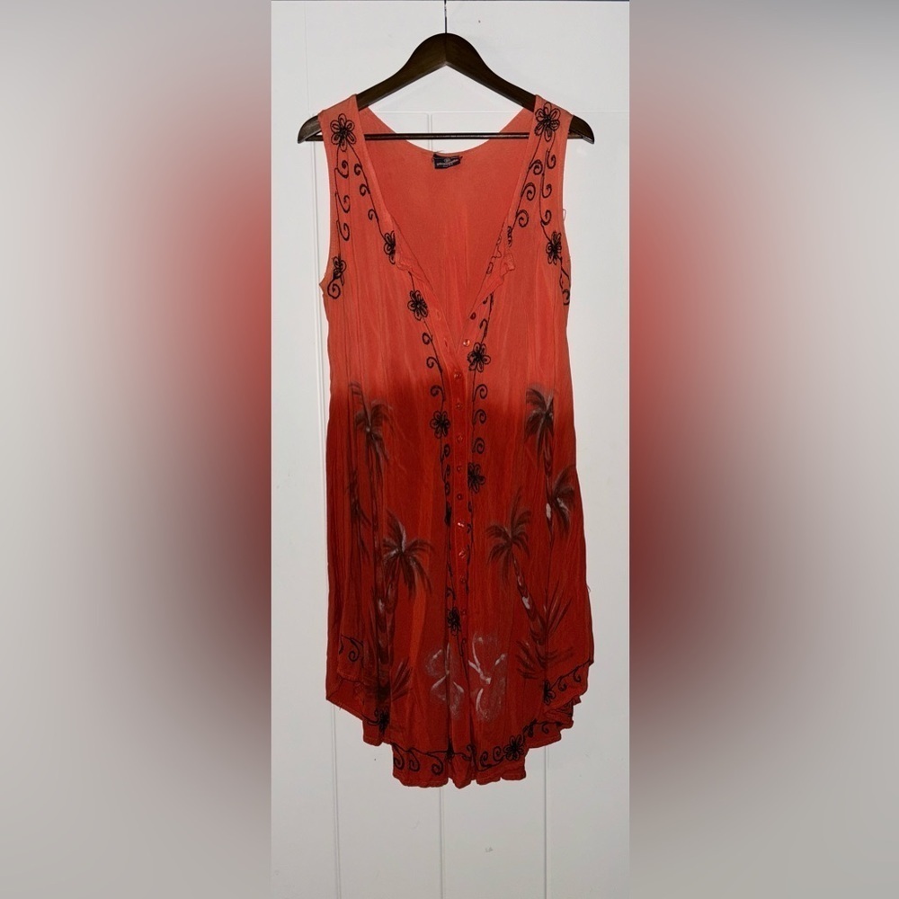 Women Pineapple Embroidered Colorblock Mini Button Down‎ Shirtdress One Size